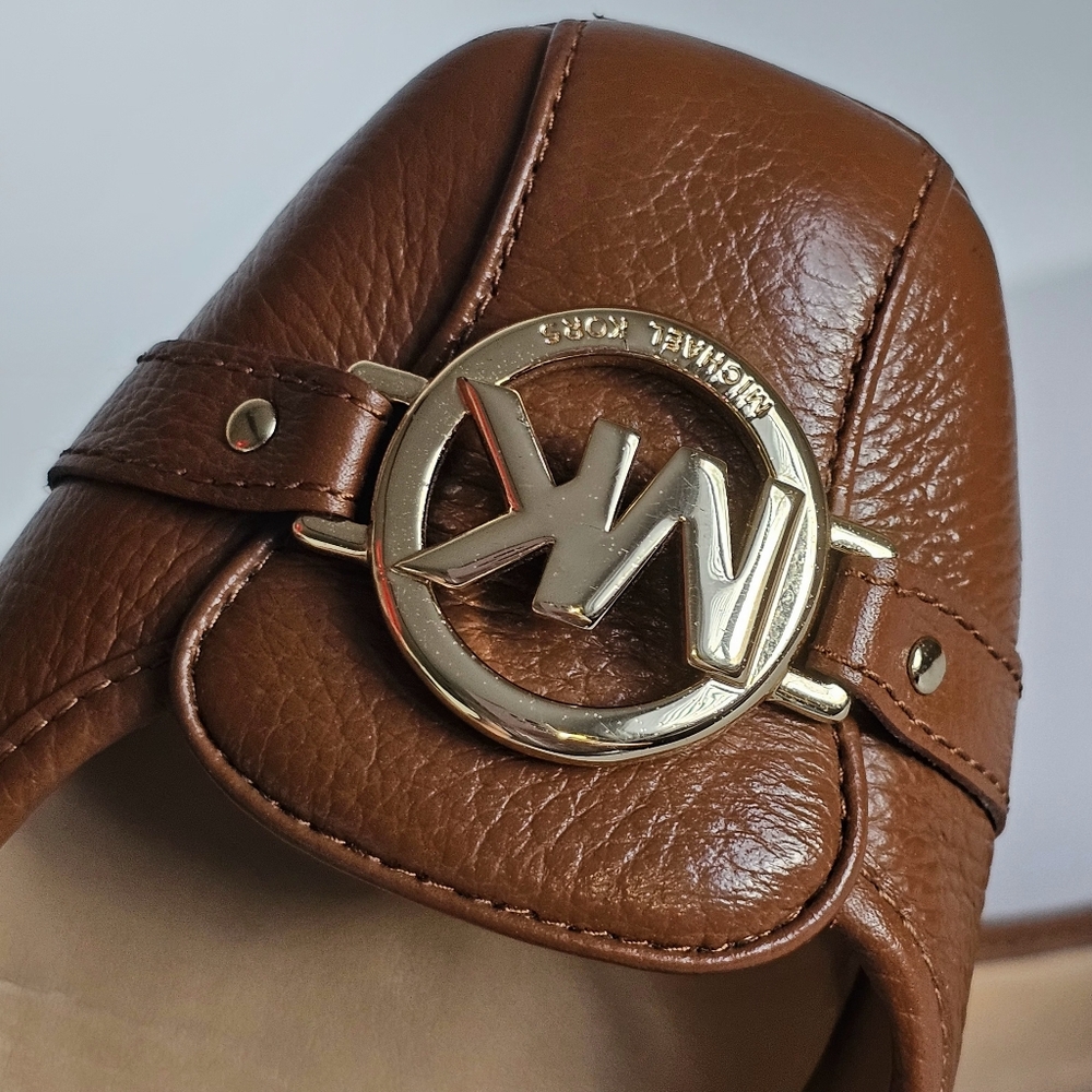 Michael Kors Brown Leather Flats with Gold Emblem - Picture 2 of 10